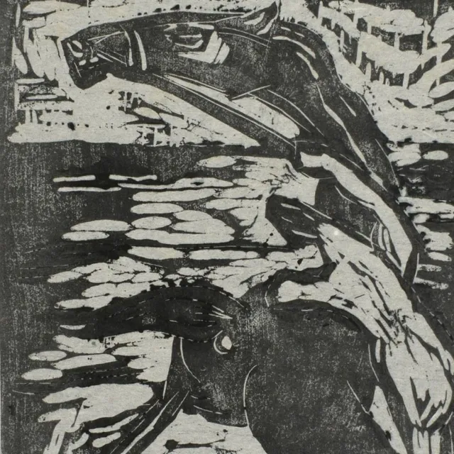 Rudolf Behrend Reiter Pferd Post-Expressionismus monogrammiert Holzschnitt 1961