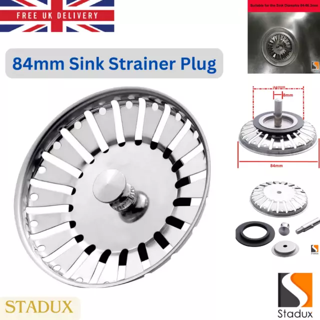 Premium Stainless Steel Replacement Kitchen Sink Drain Waste Plug Strainer UK