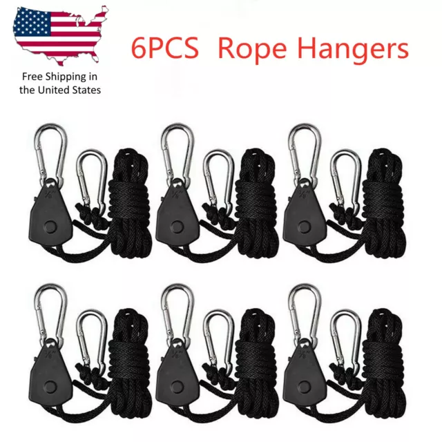 6 PCS Adjustable Yoyo Hangers 150lb Heavy Duty Rope Ratchet for Indoor Grow Tent