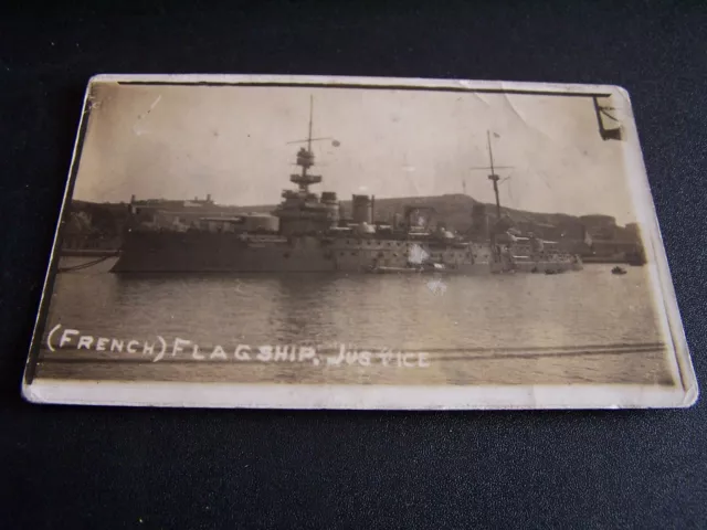 Vintage RP Postcard French Flag Ship Justice June 1914