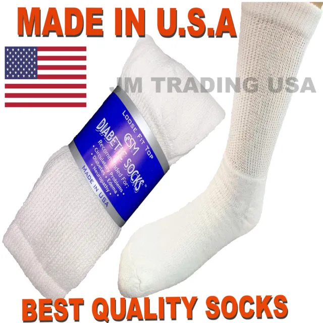 Best quality 12 pair of mens white Diabetic crew socks 13-15 sz ( MADE IN USA )