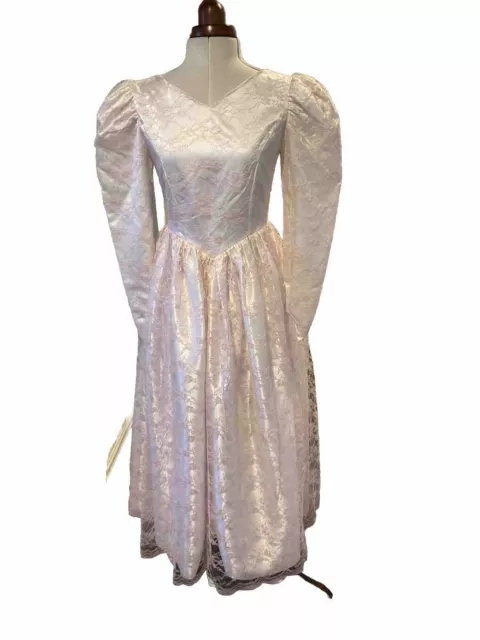 Vestido De Novia/Dama De Honor Vintage Estilo Victoriano Rosa Encaje Y Satinado Años 80