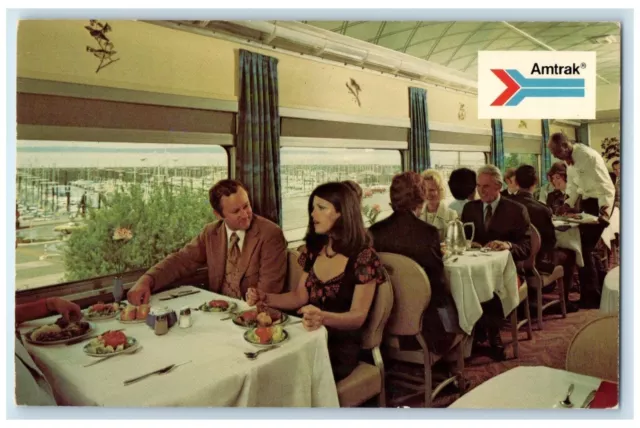 Amtrak Passenger Trains Deluxe Dining Car Train Interior View Vintage Postcard