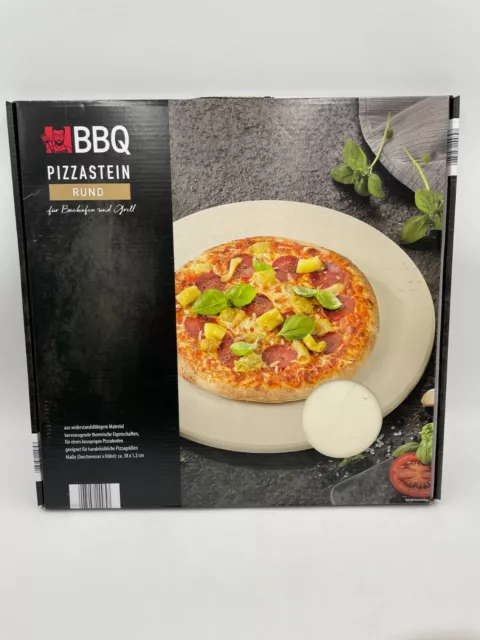 BBQ Pizzastein rund 38cm für Backofen und Grill Pizzaplatte Neu
