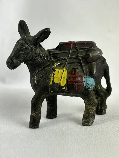 Vintage Pack Mule Burro Figurine Hand Painted Pot Metal 2” Occupied Japan