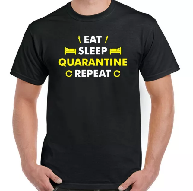 QUARANTINE T-SHIRT, Eat Sleep Lockdown Social Distancing Mens Funny Top Tee