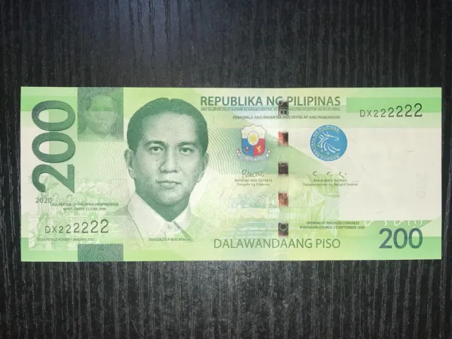 Philippines NGC 2020 200 Pesos Solid 2 Banknote (DX222222) - Scarce