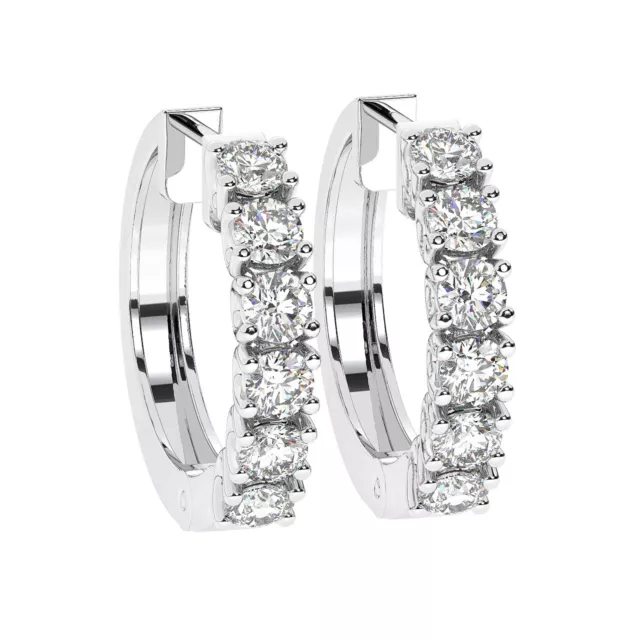 1 Carat Claw Set 100% Natural Round Cut Diamonds Hoop Earrings 18K White Gold