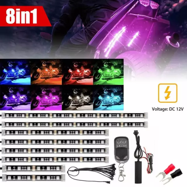 8X Motorrad Unterboden LED RGB Streifen Beleuchtung Atmosphäre Licht Leuchten DE