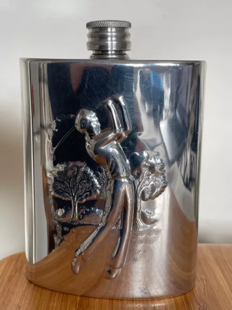 Edwin Blyde Pewter Hip Flask - golf design