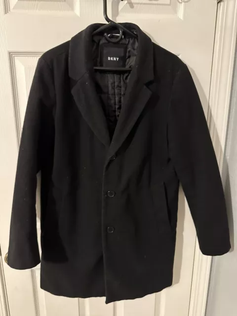 DKNY Mens Black Wool Blend Top Coat Size Small