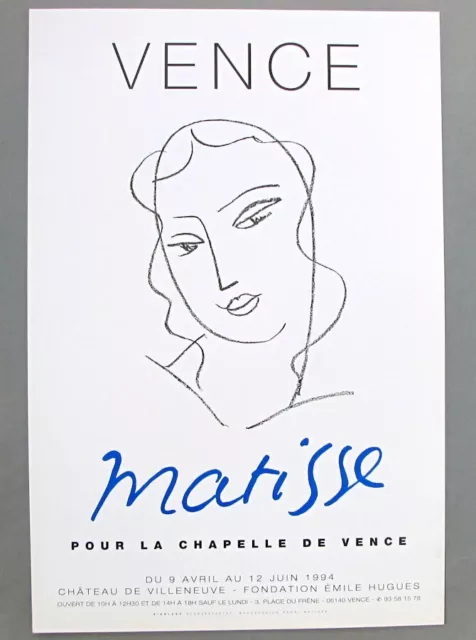 Affiche exposition Henri Matisse chapelle de Vence 1994 fondation Emile Hugues