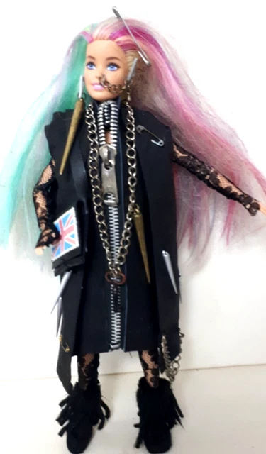 OOAK BARBIE DOLL Redressed as Punk Rock. Leather Dress. Rainbow Hair ...