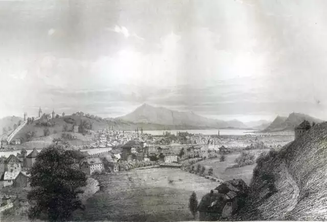 1853 - Suisse : VUE DE LUCERNE. Gravure