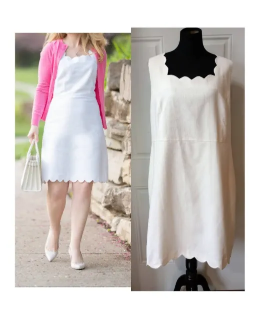 J Crew Factory Dress Size 22 NWT White Scalloped Basket Weave Sleeveless Lined