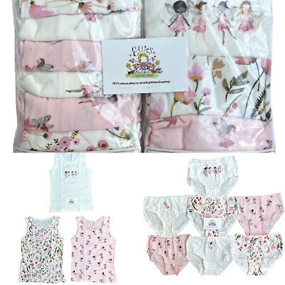Girls Fairy Underwear Knickers Vests Multipack Floral Pink White Childrens Kids