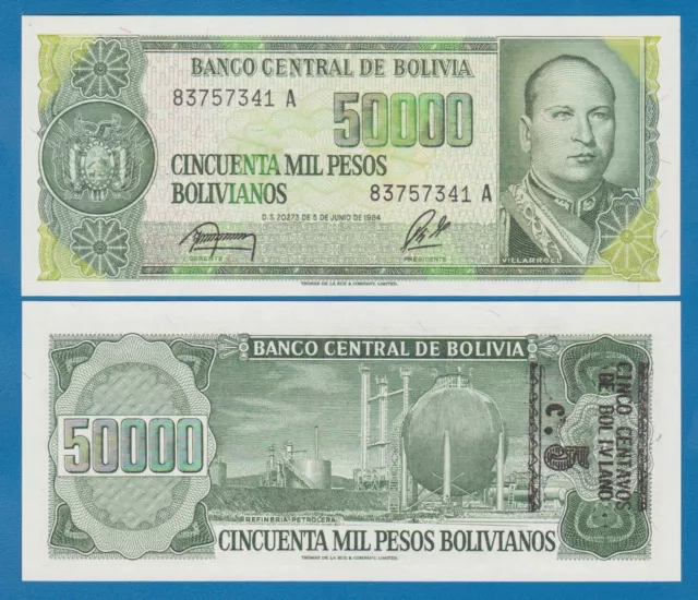 Bolivia 5 Centavos on 50000 Pesos Bolivianos P 196 UNC ND (1987)