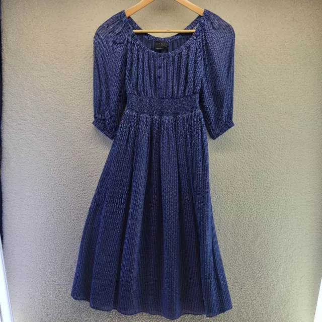 Hatch Briar Dress Button Front Maternity Midi Womens 0 Indigo Blue Scoop Neck