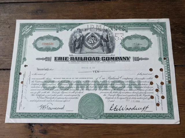 Vintage shares stock certificate ERIE RAILROAD Company Canada 1951 $10