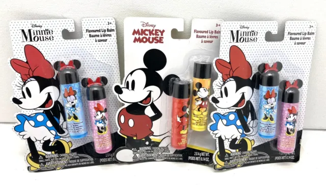 * Disney Minnie/Mickey Mouse Flavored Lip Balm 2 Pack, Lot Of 3,