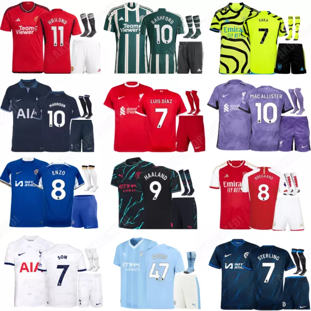 Foot Boys Kids Ball Kits 23/24 Girls Mens Tops Strips Sports Shorts+Shirt+Socks/