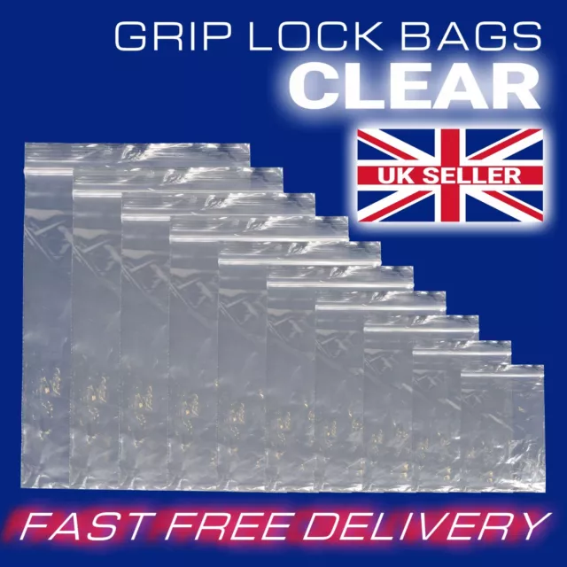 Clear Grip Lock Plastic Resealable Self Seal Polythene Bags - All Sizes