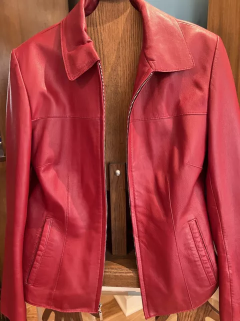 Wilsons Red Leather Jacket Womens Lined Pelle Studio Size Small