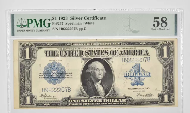$1 1923 Silver Certificate Large Note PMG 58 Choice About UNC Fr# 237 *0999