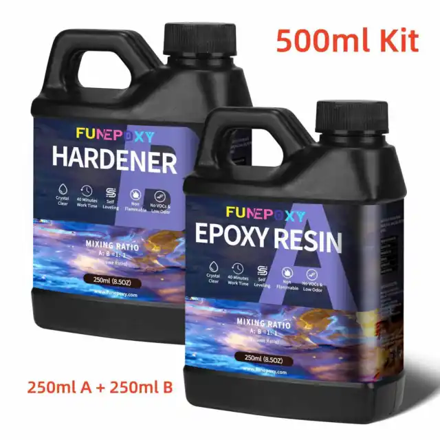 Clear Epoxy Resin 500ml Kit (250ml A + 250ml B) - Food Safe 1:1 - Fast Cure