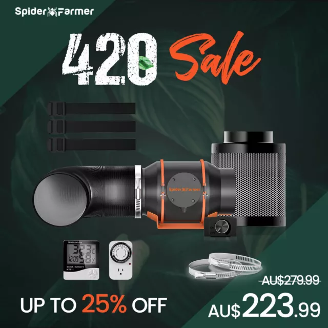 Spider Farmer 6" 402 CFM Inline Fan Air Ducting Carbon Filter Setup Grow Kits