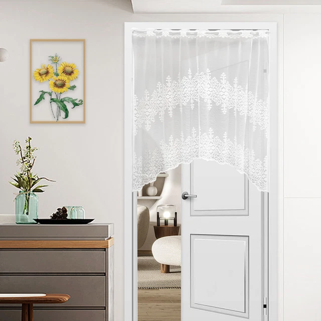Arch Floral White Curtain Lace Valance Window Cabinet Short Curtain Door Decor