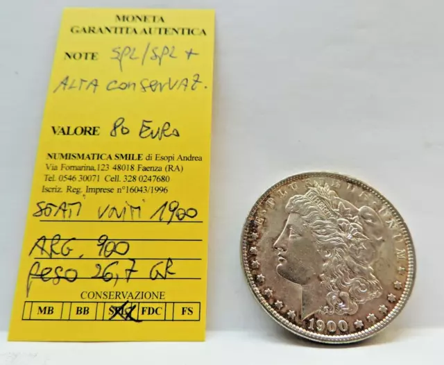 Grande Moneta Argento Morgan Dollar U.s.a. 1900 ,Peso 26,7 Gr. ,Cond. Spl/Spl+