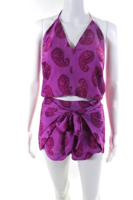 Vix Paula Hermanny Womens Halter Paisley Crop Top Shorts Set Pink Size Small