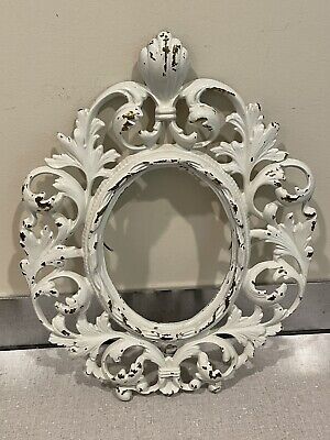 Antique Cast Iron Art Nouveau Ornate Oval Stand Up Picture Frame Painted White