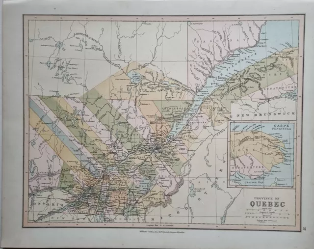 1878 Antique Map Quebec Gaspe Peninsula Lotbiniere Montmorency Dorchester