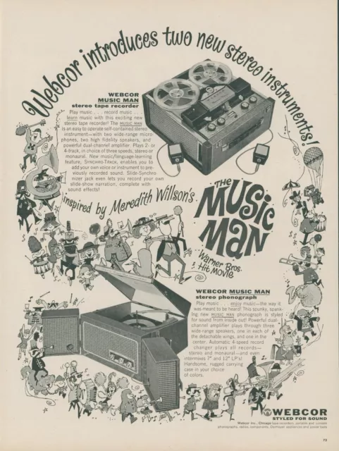 1962 Webcor Stereo Music Man Movie Phonograph Tape Recorder Vintage Print Ad L3