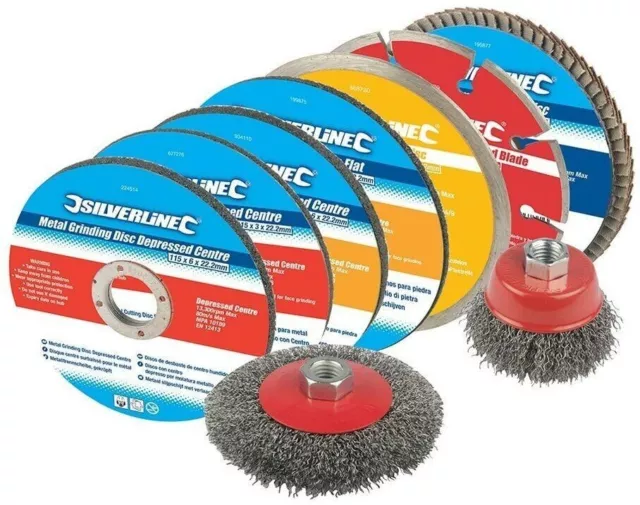 Silverline Cutting And Grinding Discs Kit For 115mm Angle Grinders 12pc - 633831