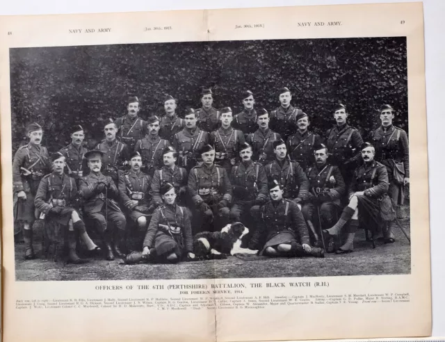 1915 WW1 PRINT OFFICERS 6th PERTHSHIRE BATTALION BLACK WATCH NAMED FOREIGN