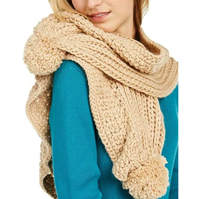 MSRP $50 Charter Club Women's Ruffle-Knit Cold Weather Boa Scarf Beige One Size