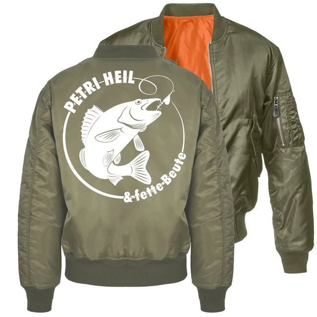 Chaqueta de bombardero para hombre chaqueta de piloto PESCADOR chaqueta talla S a 7XL Petri pez curativo
