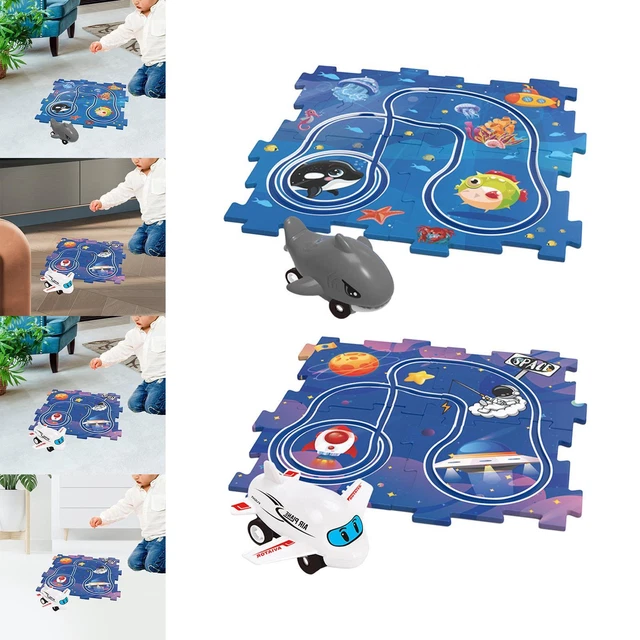 Puzzle Track Car Play Set with Vehicles Montessori Birthday Gift Preschool Rail