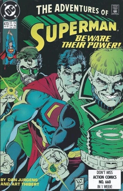 ADVENTURES OF SUPERMAN #473 F/VF, Direct DC Comics 1990 Stock Image