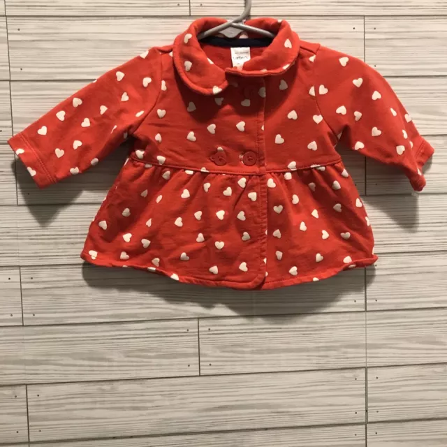 CARTERS Toddler Baby Girl Size 3 Months Red White Hearts Jacket Cotton Pea Coat