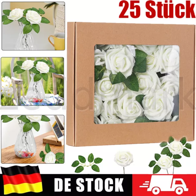 25 Stück Künstliche Rosen Blumenstrauß Kunstblumen Floristik Hochzeit Party Deko
