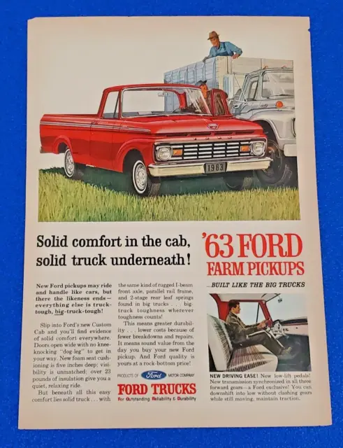 1963 Ford Farm Pickup Truck Original Color Print Ad Free Shipping Lot Red S21