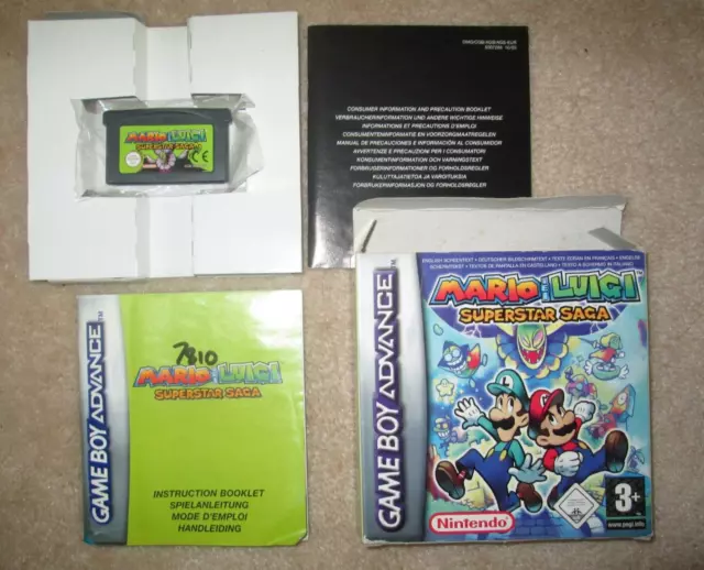 Nintendo GBA Mario Luigi Superstar Saga Box Manual Cart CIB  PAL Uk Version