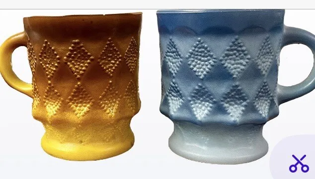 Vintage Fire King Blue-Brown Kimberly Diamond Coffee Mugs Cups -Set of 2