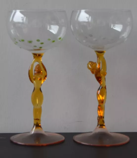 6x Lauscha BIMINI Sherry / Absinth Likörglas um 1960 weibl. Akt 3