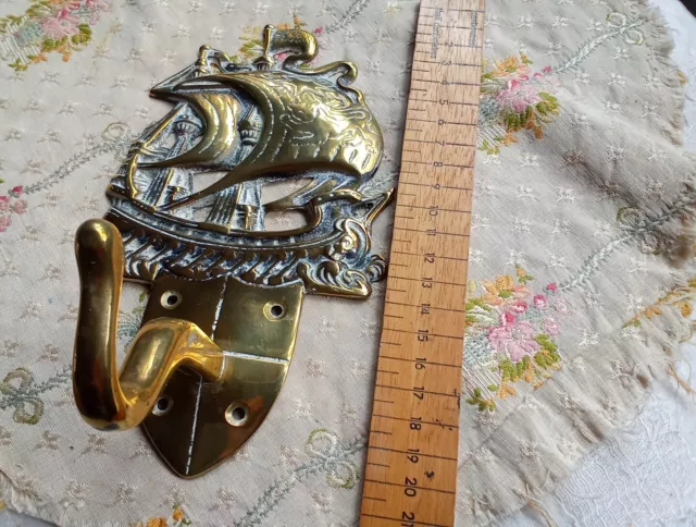 Vintage Ships Hook, Cast Brass Coat Hook, Nautical, Maritime, Coastal Dog Leads