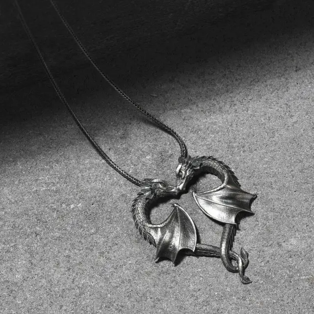 Dragons Créature Animal Cœur Amour Valentin 925 Argent Collier Pendentif Cadeau 3